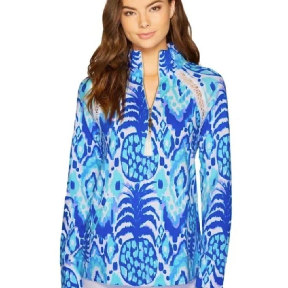 Lilly Pulitzer Skipper Popover Serene Blue Tropi Call Me Pineapple Print Medium